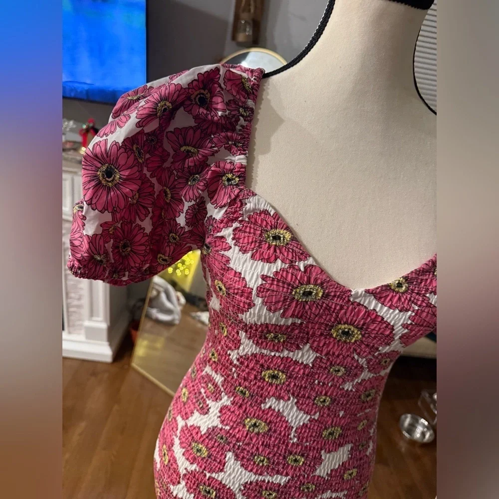 Zara Pink Floral Smocked Mini Dress
